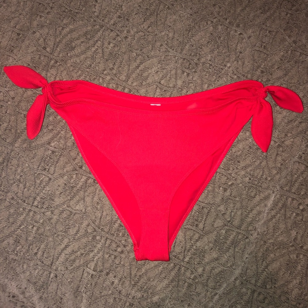 Adorable high waisted tie side red bikini bottoms